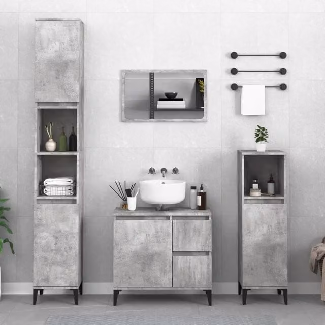 Berkfield Home Modern Grey Bathroom Cabinet with Internal Shelves and Hinged Doors, W/D/H: 30 x 30 x 190 cm – 1