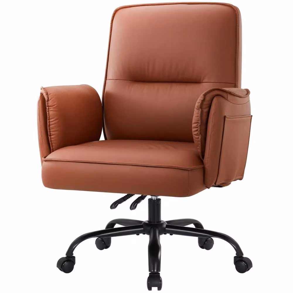 FORGEVIO Brown Ergonomic Synthetic Leather Office Chair with Armrests for Home Office – 2