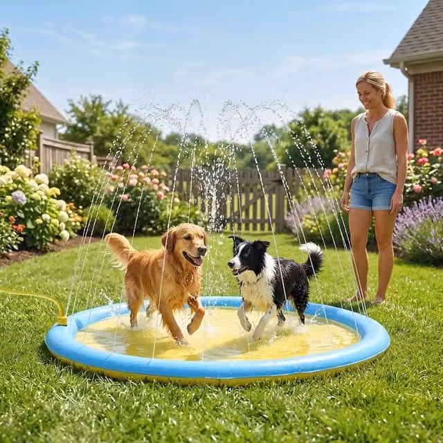 PawHut Splash Pad Sprinkler for Pets, Yellow, Diameter: 170 cm