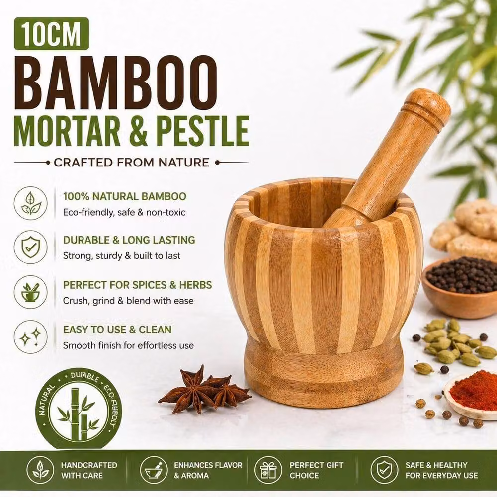 PAWNORA Bamboo Pestle and Mortar Set, Brown, Diameter: 10 cm – 2