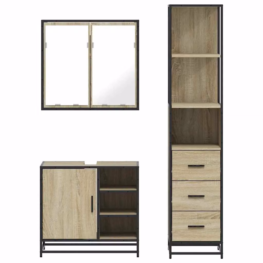 Berkfield Home 3 Piece Industrial Bathroom Furniture Set in Sonoma Oak and Brown – 3