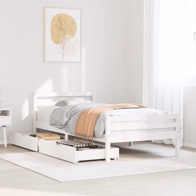Berkfield Home White Solid Wood Pine Bed Frame W/D/H: 100 x 200 cm