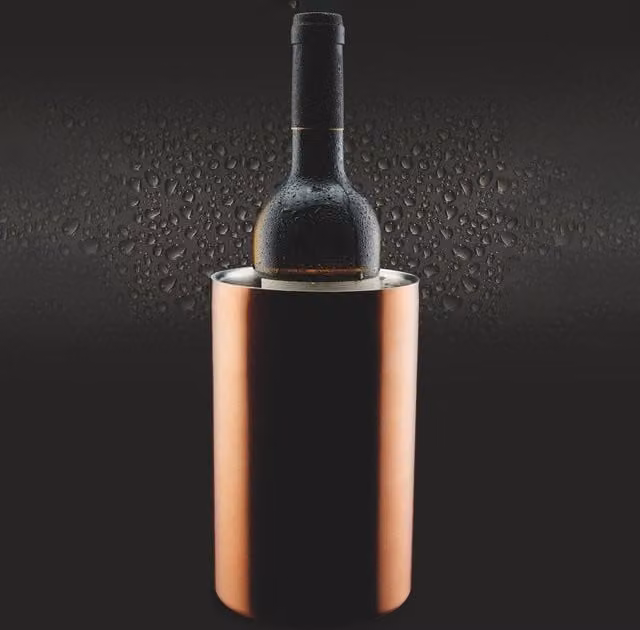 BarCraft Double Walled Metal Wine Cooler in Bronze and Yellow Finish