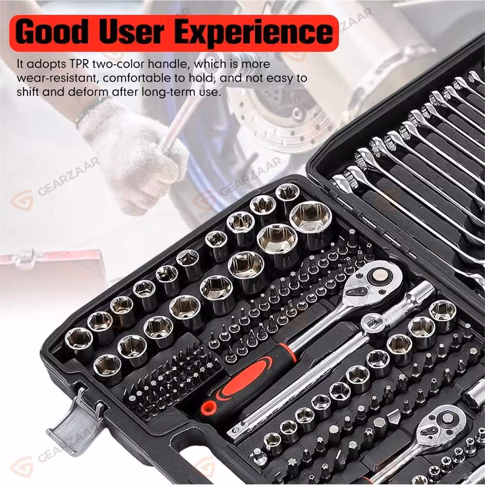 Nordara 216-Piece Chrome Vanadium Mechanic Tool Kit with 1/4", 3/8" and 1/2" Drive Sockets in Multicolour – 3