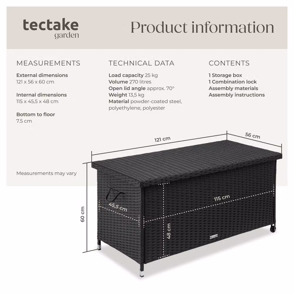 tectake Kiruna Modern Garden Storage Box in Black – 6