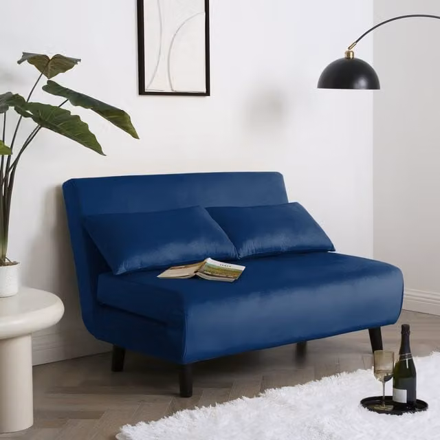 Home Garden Direct Aurora Small Double 2 Seater Velvet Sofa Bed in Blue – 1