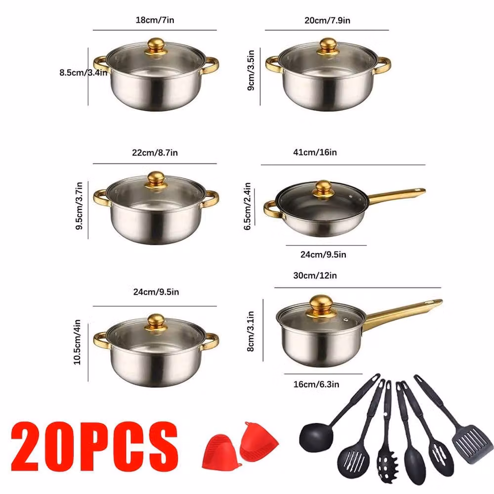 Nordara 20-Piece Gold Stainless Steel Non-Stick Cookware Set in Silver – 2