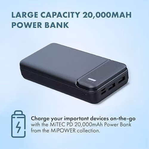 MiTEC MiPOWER 20,000 mAh Portable Power Bank with PD Fast Charge and Multiple USB Ports, Black – 2