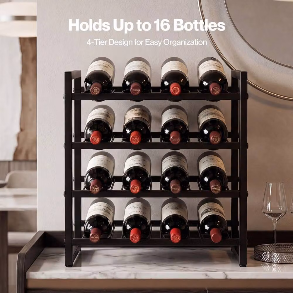 NESTLUNE 16 Bottle Countertop Wine Rack in Black Metal, W: 100 cm, D: 60 cm – 2