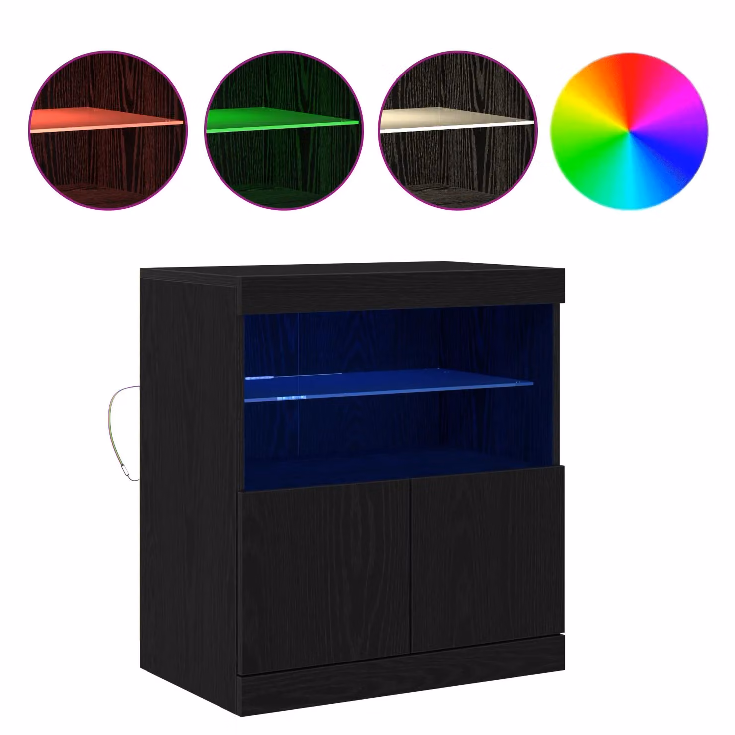 Berkfield Home Modern Black Oak Sideboard with Integrated LED Lighting W/D/H: 60 x 37 x 67 cm – 3