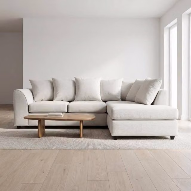 Abakus Direct Harriet Relaxed Linen L-Shaped Corner Sofa with Chaise and Scatter Cushions, Cream – 1