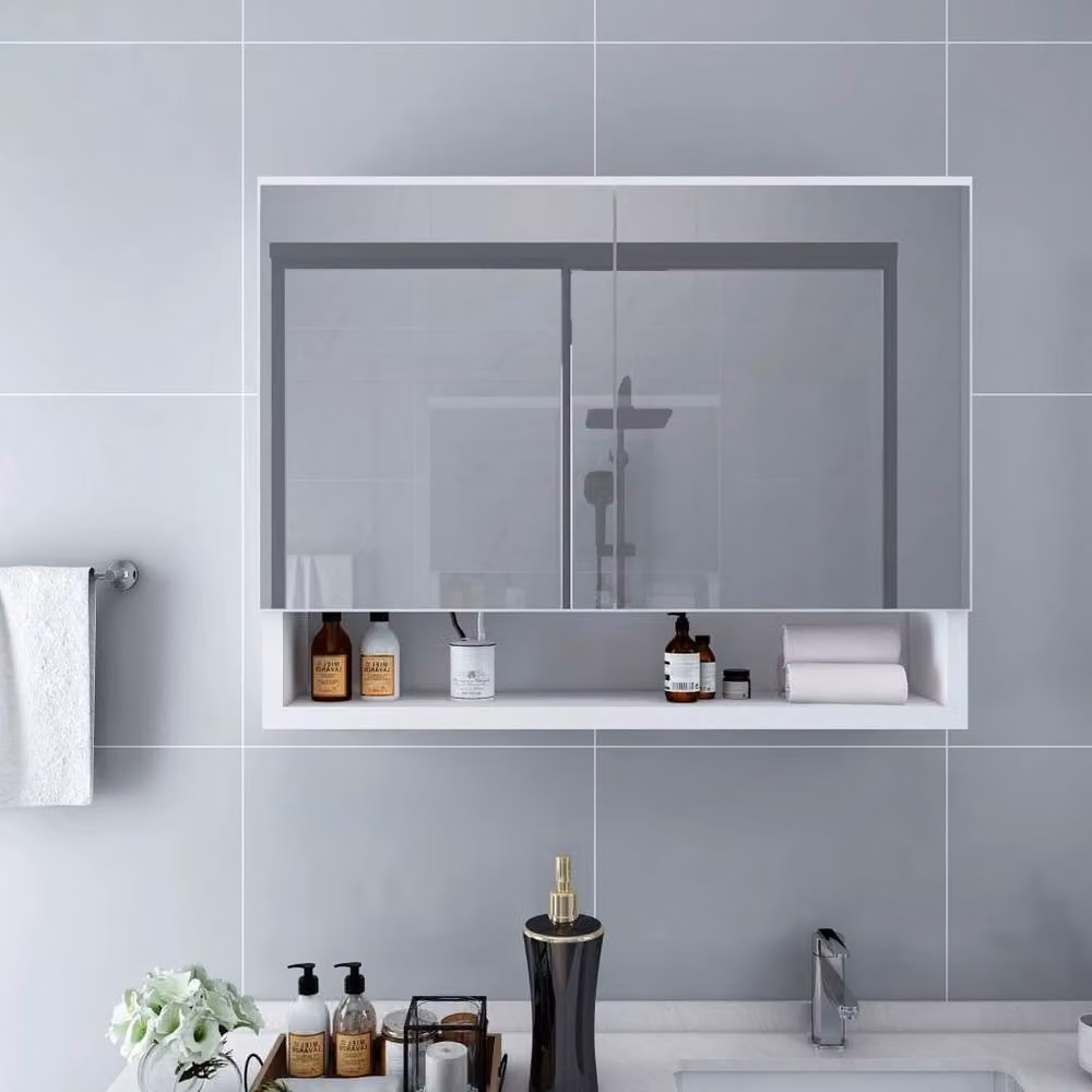 Berkfield Home LED Bathroom Mirror Cabinet in White with Glass Doors, W/D/H: 80 x 15 x 60 cm – 2