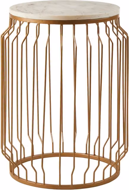 Orsina Round White Marble Top Side Table with Gold Wireframe Base – 3