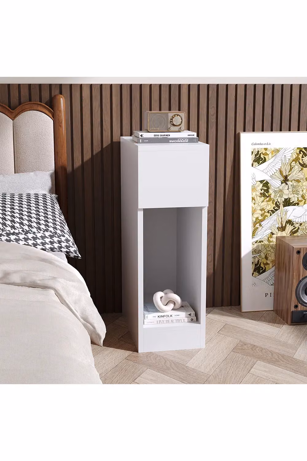 Living and Home White Bedside Table with a Drawer, W/D/H: 60 x 35 x 60 cm – 2