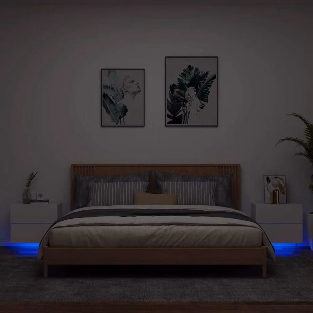 Berkfield Home Set of 2 Wall-mounted Bedside Cabinets with Integrated LED Lights, White – 2