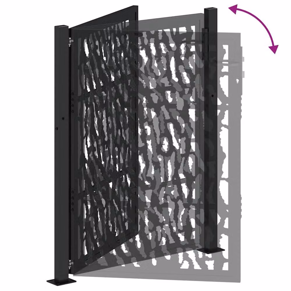 Berkfield Home Black Steel Garden Gate with Trace Design, W: 105 cm, H: 130 cm – 6