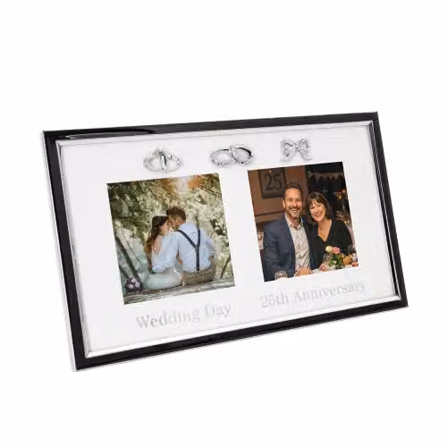 Happy Homewares Modern Rectangular Wedding and Anniversary Frame in Silver and Black with Glass and Metal Details, H: 29 cm x W: 19 cm x D: 1 cm – 2