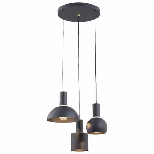 Argon SINES 1472 Black Metal Modern Dome Pendant Light, 3 x E27, IP20
