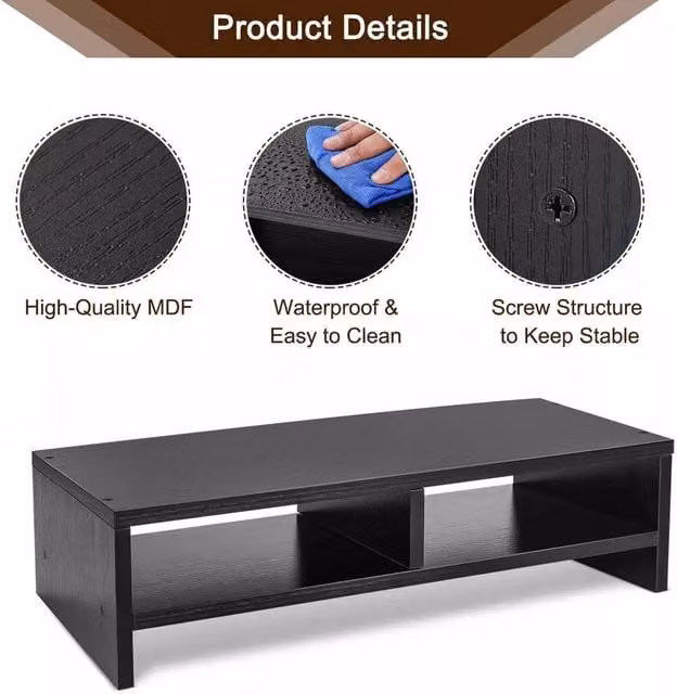 SPETLEK Black MDF Computer Desktop Monitor Stand – 1