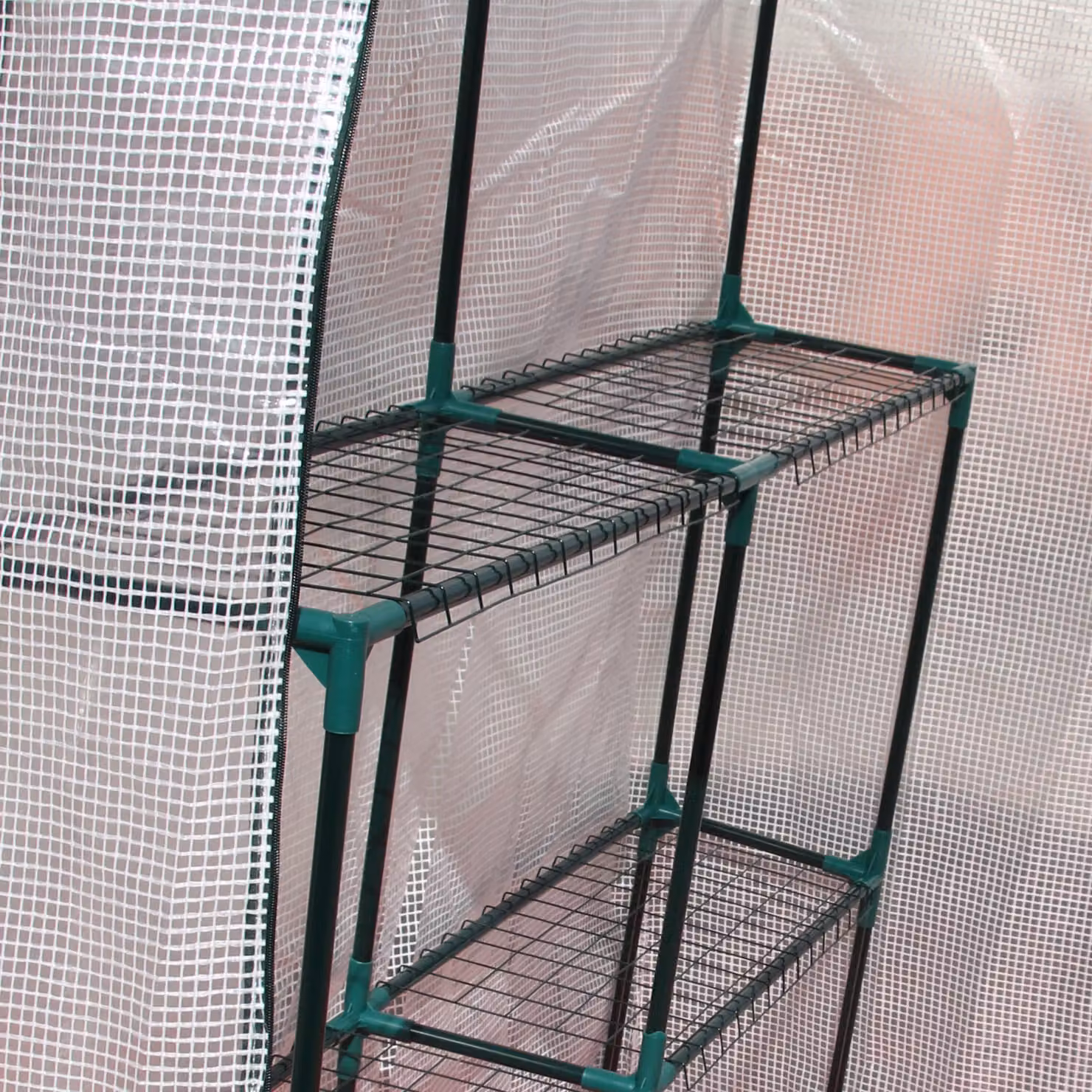 Outsunny Walk-In Portable Greenhouse with 2-Tier Shelf and PE Cover, W/D/H: 143 x 143 x 195 cm – 4