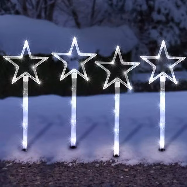 Globrite 4 Pack Star Path Light Set with 60 White and Multicolour RGB LEDs and 8 Modes