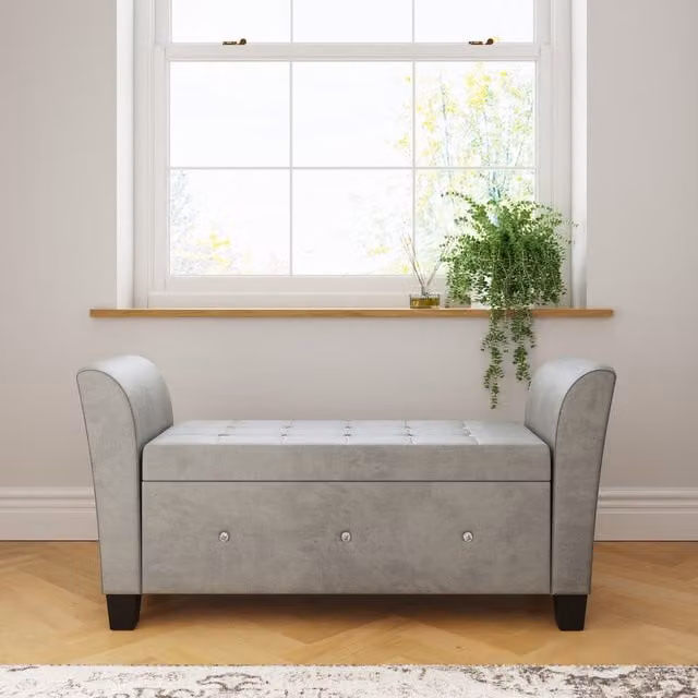 GFW Verona Grey Chenille and Diamante Fabric Ottoman Window Seat