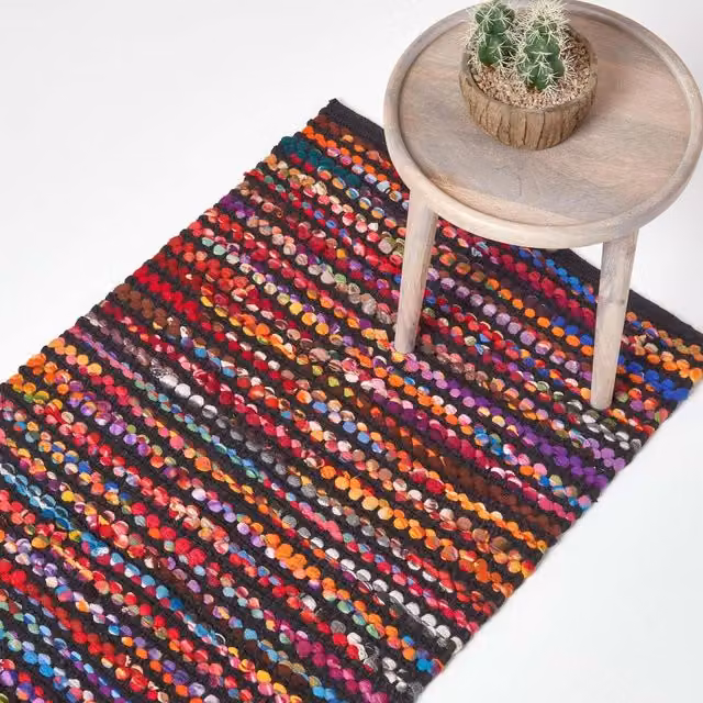 Homescapes Handwoven Recycled Chindi Folk Rug, Multicolour, W: 200 cm