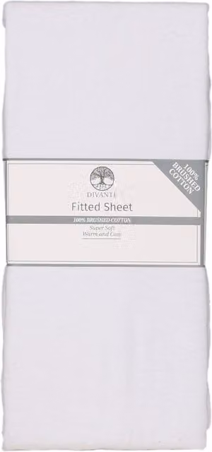 Divante White Brushed Cotton Flannel Fitted Sheet, W/D/H: 140 x 200 cm