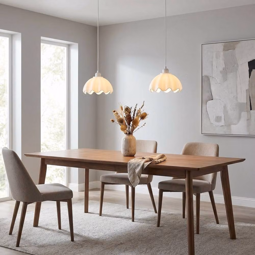 Happy Homewares Opal White Gloss Ceramic Pendant Light Shade with Rippled Scallop Edge – 2