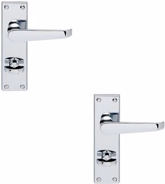 Loops 2x Victorian Flat Lever Bathroom Backplate Handles in Polished Chrome, 150 x 42 mm