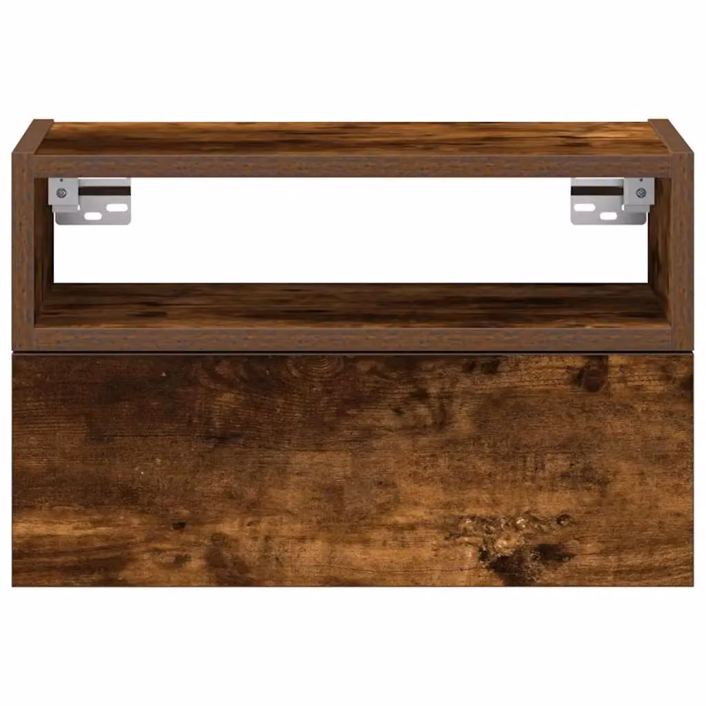 Berkfield Home Set of 2 Wall-mounted Bedside Cabinets in Smoked Oak Brown, W: 45 cm, D: 26 cm, H: 28.5 cm – 4