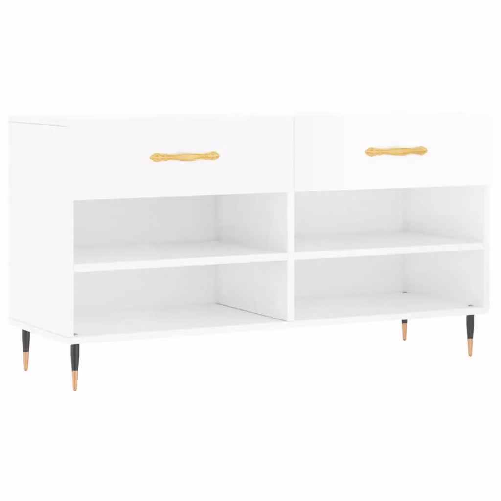 Berkfield Home High Gloss White Shoe Bench W/D/H: 102 x 35 x 55 cm – 2