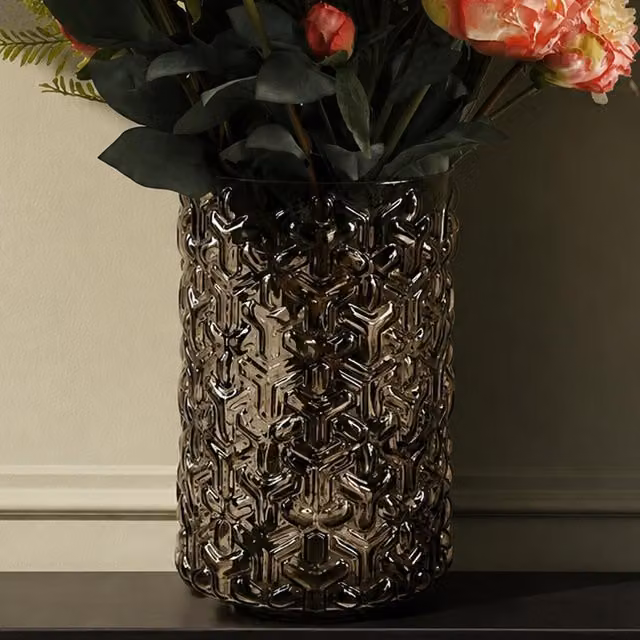 Botanik Vintage Floral Glass Tabletop Vase in Brown and Gold, W/D/H: 16 x 16 x 26 cm – 2