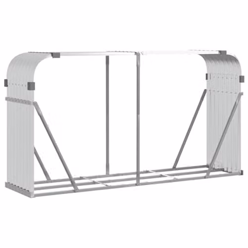 vidaXL Silver Galvanised Steel Freestanding Log Holder W/D/H: 180 x 45 x 100 cm