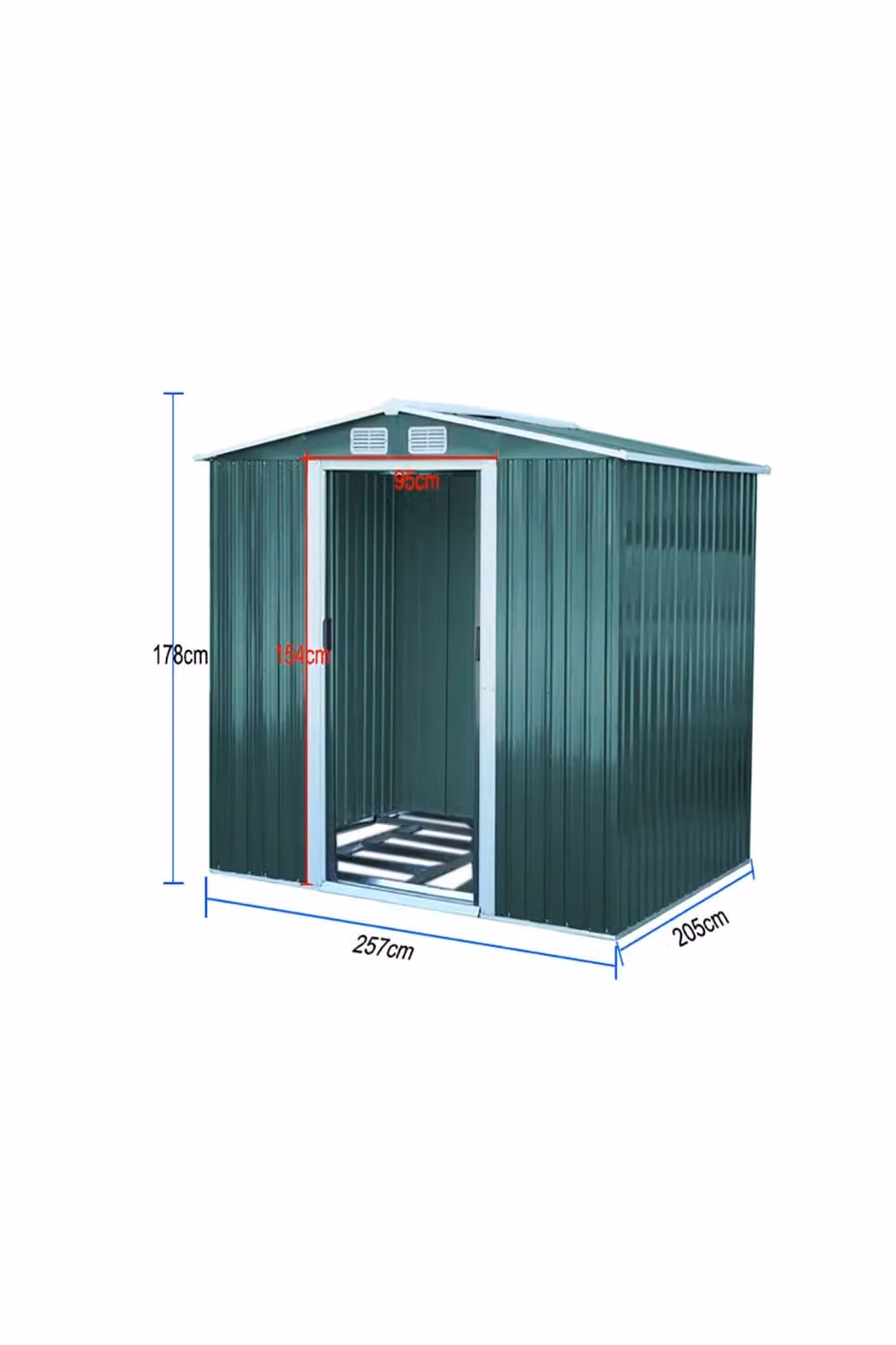 Living and Home Metal Garden Storage Shed with Apex Roof, Double Doors and Base Foundation, Dark Green, W: 243.84 cm, D: 182.88 cm, H: 182.88 cm – 2