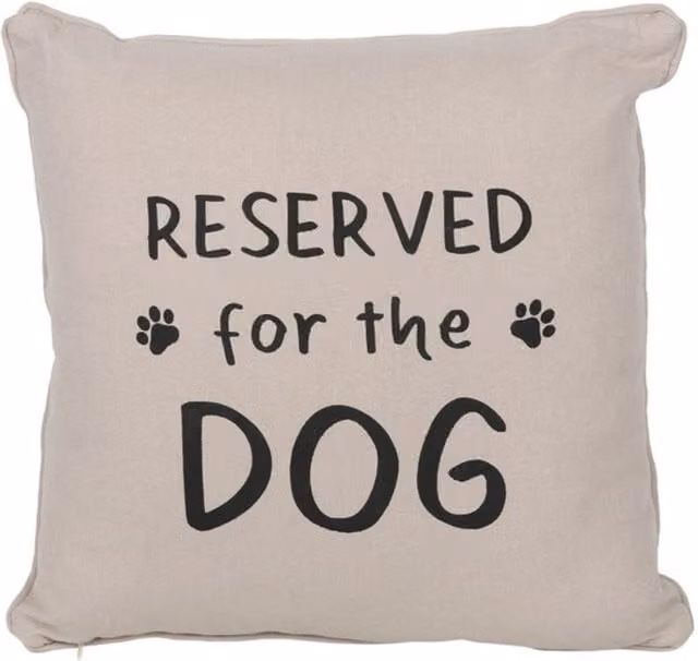 KDMK Reversible Square Dog Print Cushion in Silver and Beige
