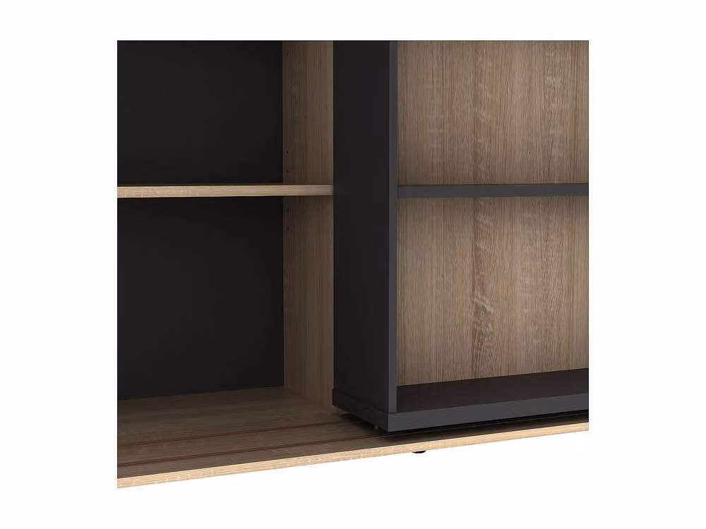 Vente-unique PRALI Sliding Bookcase with 18 Niches in Natural and Anthracite – 3