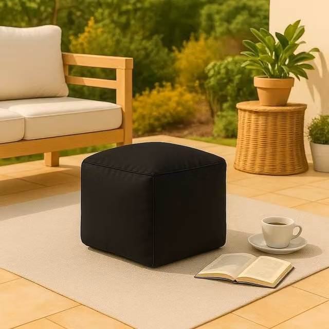 Homes-Linen Waterproof Bean Bag Footstool Cube in Black, W/D/H: 40 x 40 x 40 cm