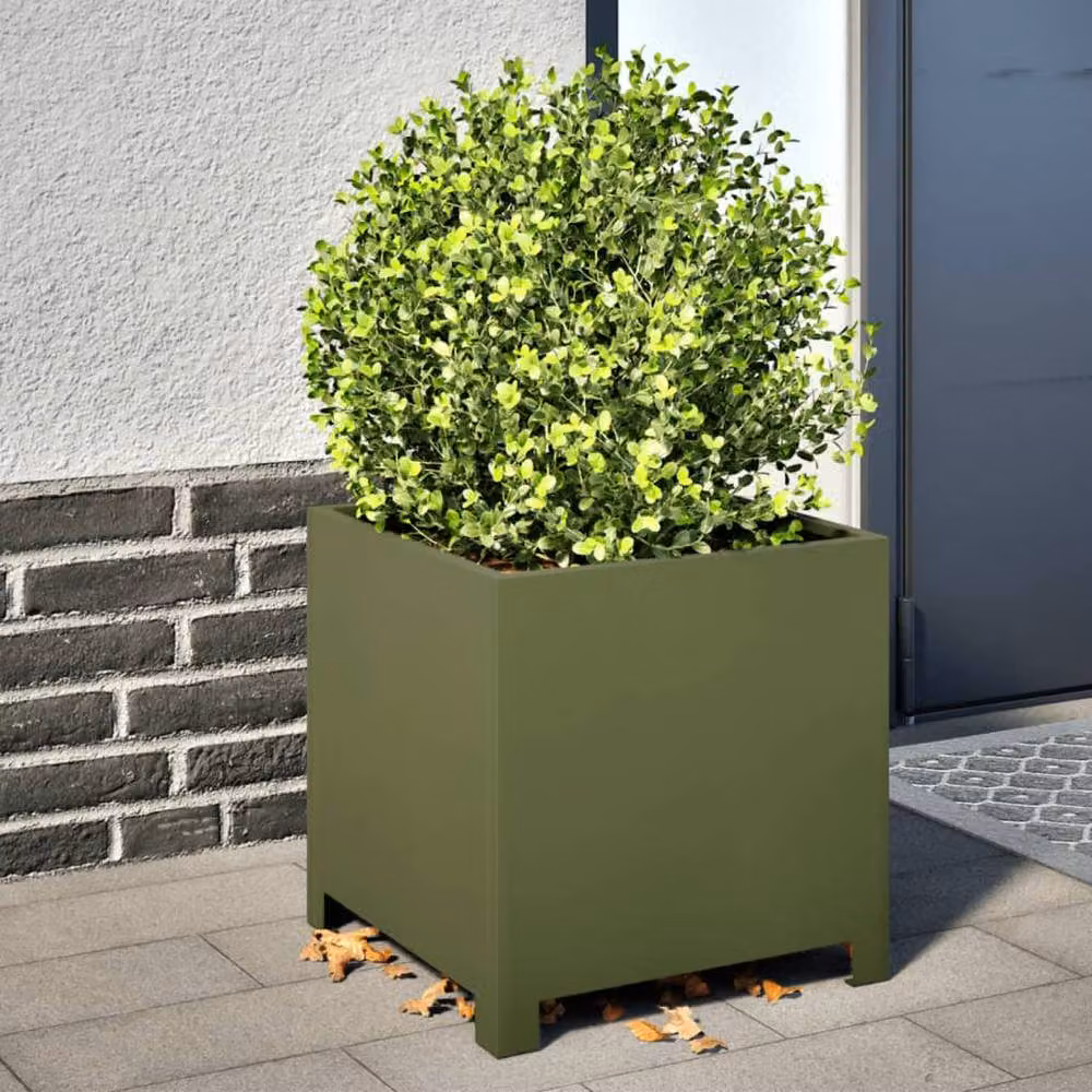 Berkfield Home Garden Steel Planter Tubs, 2 Pack, Green, W/D/H: 40 x 40 x 40 cm – 2
