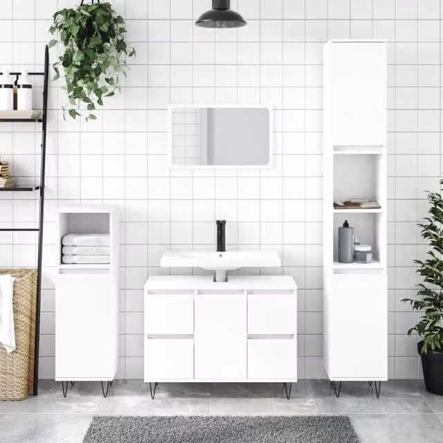 Berkfield Home White Bathroom Cabinet with Doors and Drawers, W: 80 cm, D: 33 cm, H: 60 cm