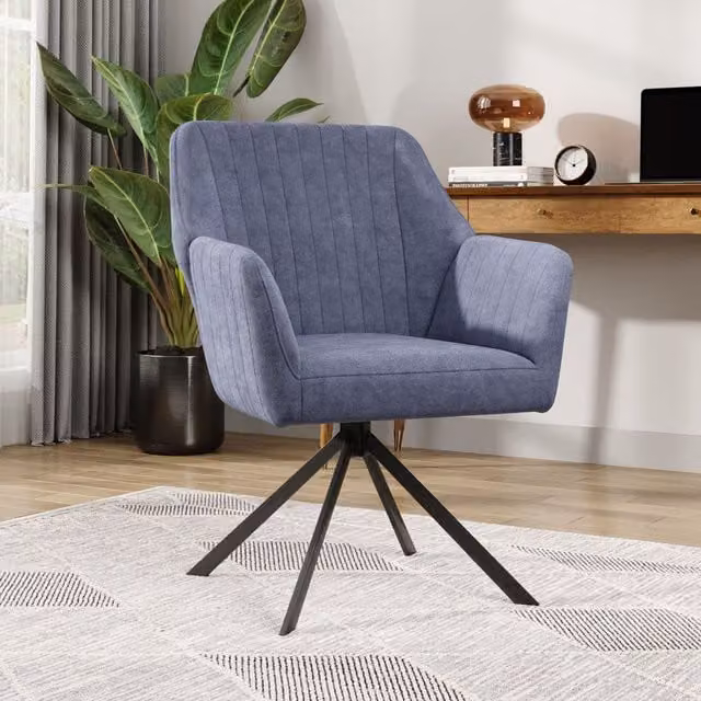 Komore Modern Grey Fabric Swivel Tub Lounge Chair with Armrests and Metal Frame