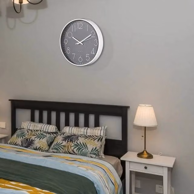 PAWNORA Grey Silent Round Quartz Wall Clock, Diameter: 30.48 cm