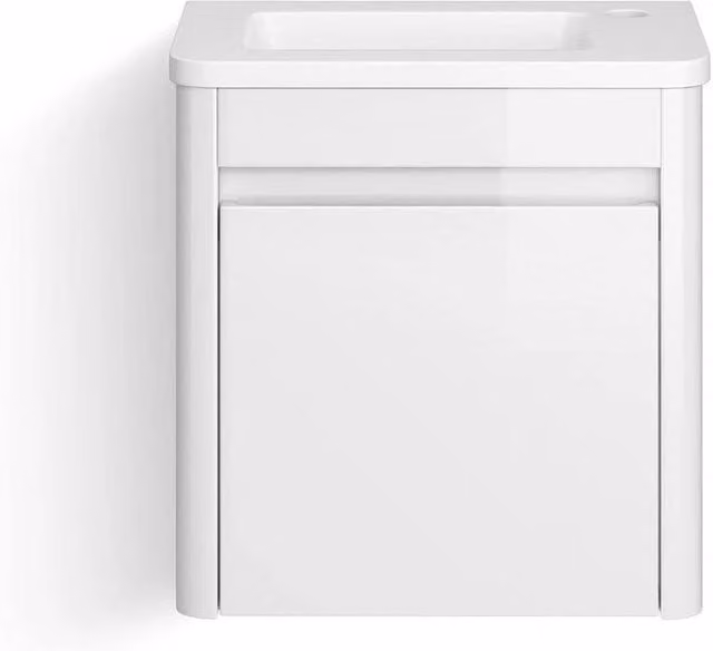 FLAVORA Modern White Glossy Wall Mounted Bathroom Vanity Unit with Sink Basin and Soft Close Doors – 1