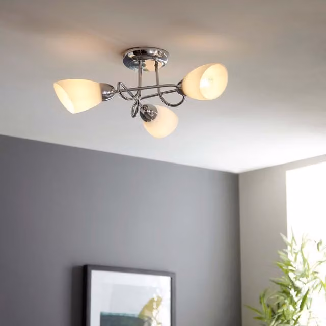 Pagazzi Jaco 3 Light Polished Chrome Semi Flush Ceiling Light in Silver and White – 1
