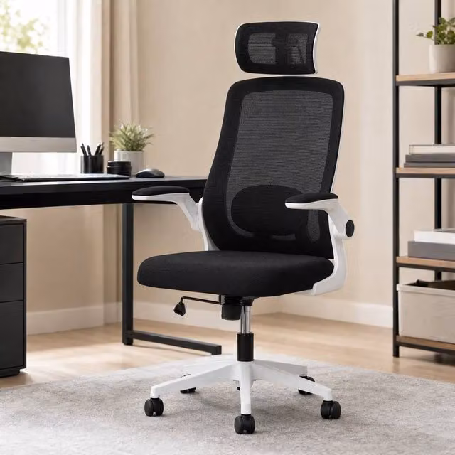 STILVORA Ergonomic Office Chair in Black Fabric with Headrest and Armrests – 1