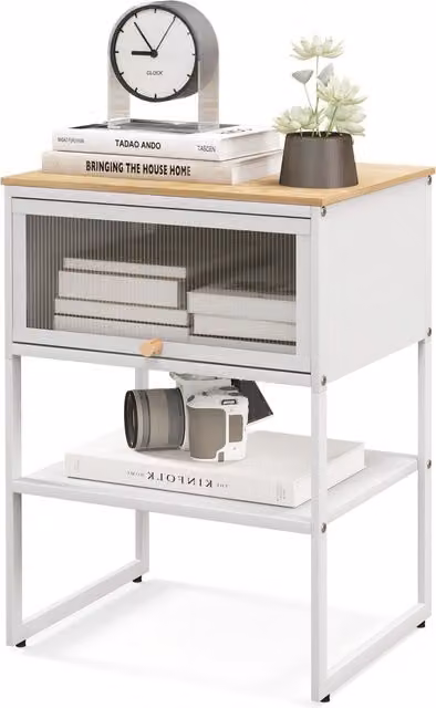 COSTWAY 3-Tier Modern Bedside Table in White