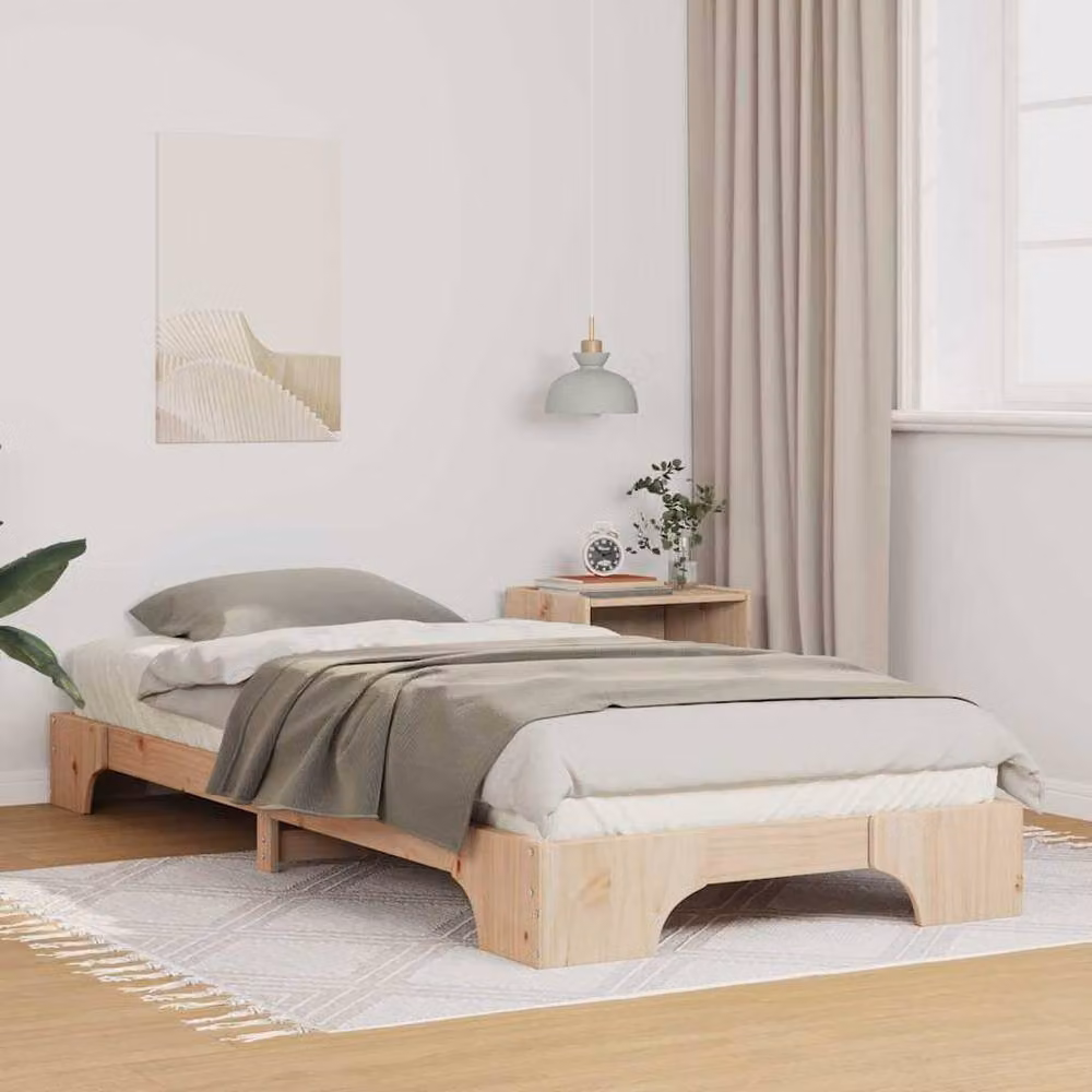 Berkfield Home Stylish Floor Bed Frame with Storage in Brown Solid Wood, W/D/H: 100 x 210 x 20 cm – 1