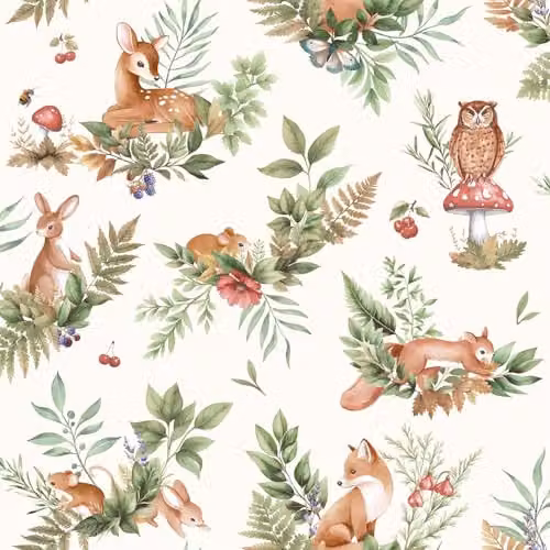 Holden Decor Storybook Woodland Forest Friends Wallpaper in Cream and Multicolour for Childrens Nurseries and Playrooms – 1