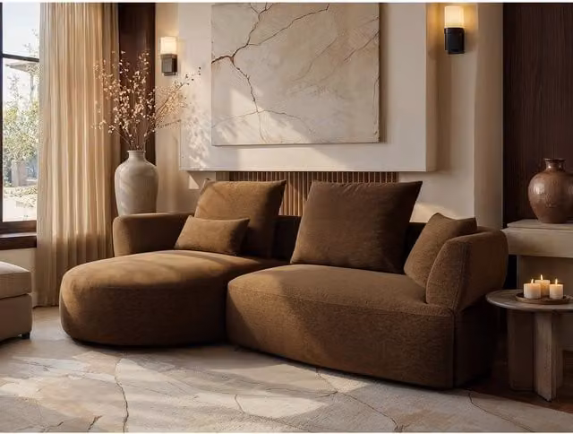 Solace+Co Lia Large L-Shape Reversible Chenille Upholstered Sofa in Brown