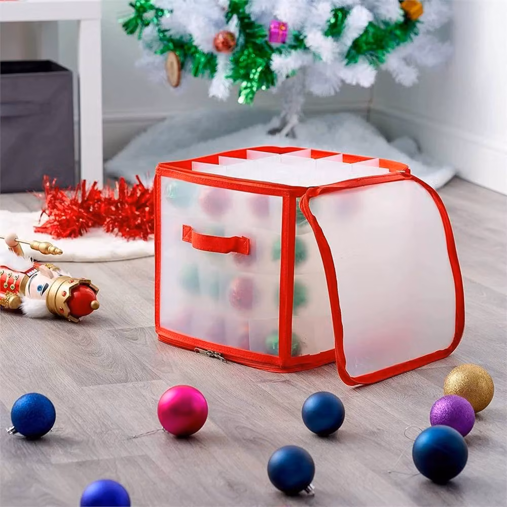 Nordara Foldable Fabric Christmas Bauble Storage Box and Ornament Organiser in White – 5